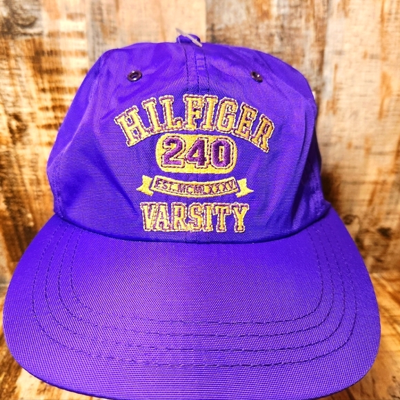 Vintage 90s Tommy Hilfiger Nylon Strap 6 Panel Hat Baseball Cap Hat NOS Purple